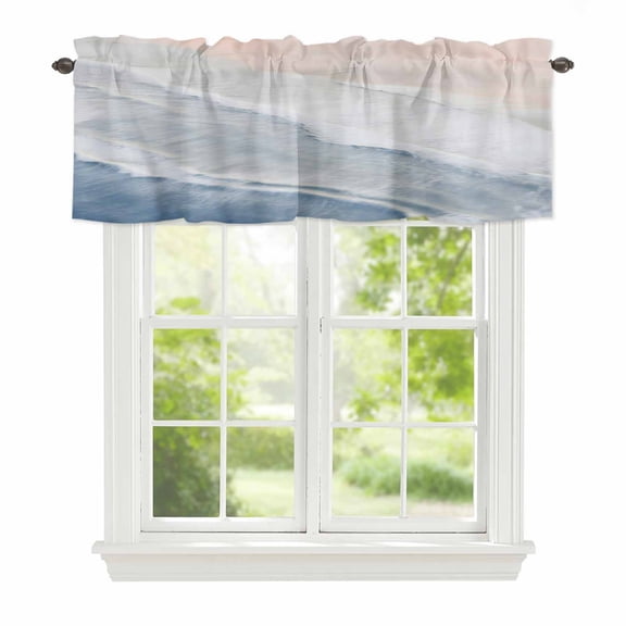 Valance Curtains for Windows Blue Ocean Waves Kitchen Curtians Window Treatment Ombre Beach Spray Topper Curtain Rod Pocket Valances for Kitchen Bathroom Living Room 60x18in