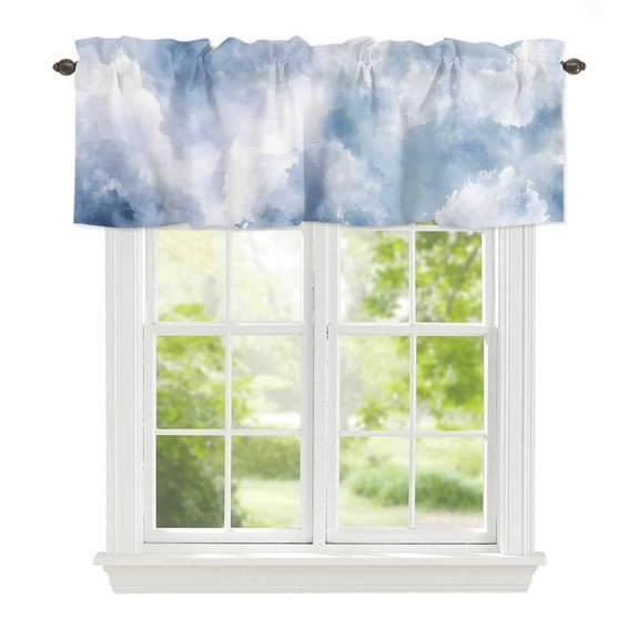 Valance Curtains for Windows Blue Sky Cloud Kitchen Curtians Window Treatment Gradient Color Topper Curtain Rod Pocket Valances for Kitchen Bathroom Living Room 42x12in