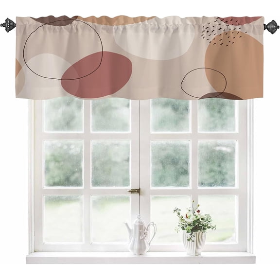 Valance Curtains for Windows,Boho Abstract Geometric Semi Sheer Curtain Valance,Minimalist Line Art Window Valance Curtains,Short Rod Pocket Window Treatment for Kitchen Living Room 54"x18"