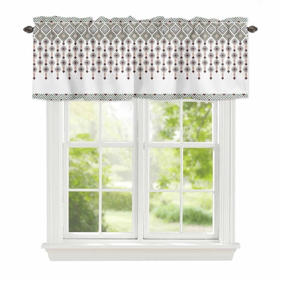Valance Curtains for Windows Boho Diamond Kitchen Curtians Window Treatment Bohemian Geometric Stripes Beads Topper Curtain Rod Pocket Valances for Kitchen Bathroom Living Room 42x12in
