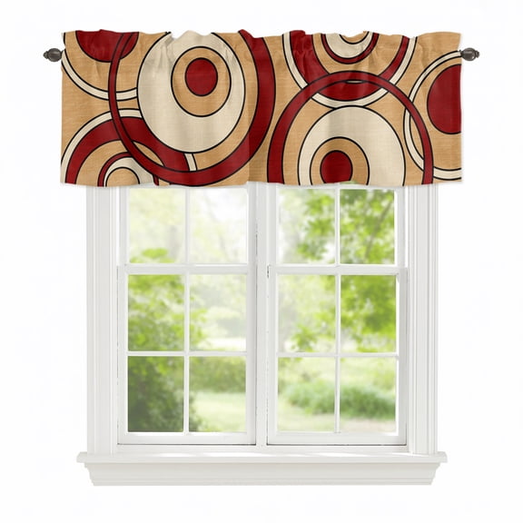 Valance Curtains for Windows Burgundy Circles Kitchen Curtians Window Treatment Artistic Mid-Century Modern Topper Curtain Rod Pocket Valances for Kitchen Bathroom Living Room 42x12in