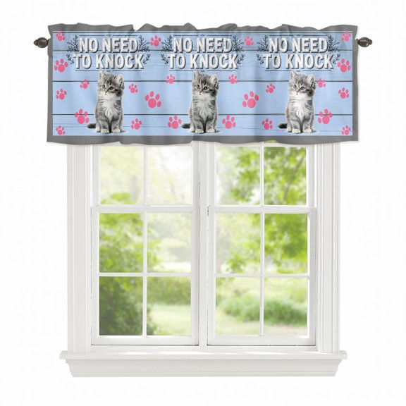 Valance Curtains for Windows Cat Pink Paw Print Kitchen Curtians Window Treatment No Need To Knock Topper Curtain Rod Pocket Valances for Kitchen Bathroom Living Room 42x12in
