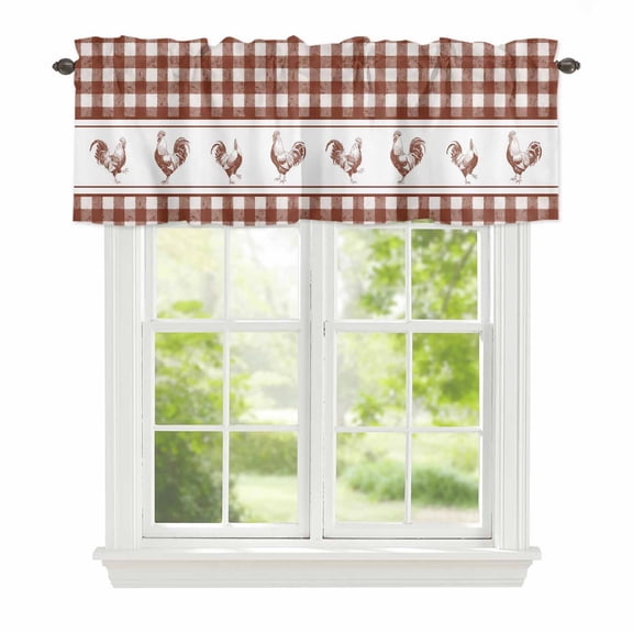 Valance Curtains for Windows Chicken Cock Rooster Kitchen Curtians Window Treatment Farmhouse Animal Red Buffalo Plaid Topper Curtain Rod Pocket Valances for Kitchen Bathroom Living Room 54x18in
