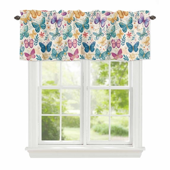 Valance Curtains for Windows Colorful Butterfly Kitchen Curtians Window Treatment Watercolor Spring Topper Curtain Rod Pocket Valances for Kitchen Bathroom Living Room 54x18in