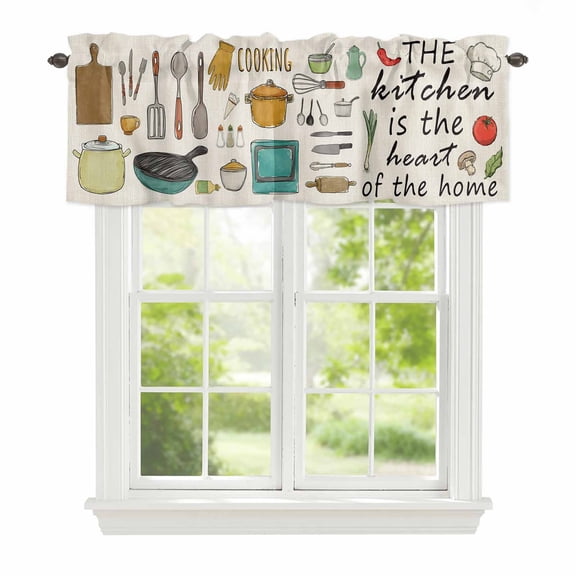 Valance Curtains for Windows Cooking Kitchenware Kitchen Curtians Window Treatment Kitchen Tool Pattern Topper Curtain Rod Pocket Valances for Kitchen Bathroom Living Room 42x12in