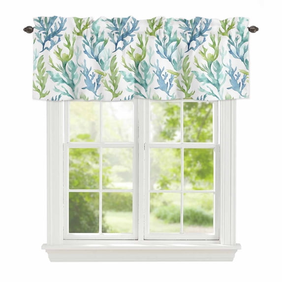 Valance Curtains for Windows Coral Kitchen Curtians Window Treatment Marine Life Watercolor Topper Curtain Rod Pocket Valances for Kitchen Bathroom Living Room 60x18in