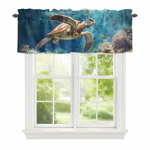 Valance Curtains for Windows Coral Reef Kitchen Curtians Window Treatment Sea Turtle Topper Curtain Rod Pocket Valances for Kitchen Bathroom Living Room 42x12in