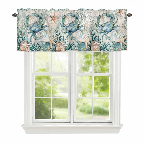 Valance Curtains for Windows Crab Kitchen Curtians Window Treatment Vintage Starfish Shell Nautical Ocean Topper Curtain Rod Pocket Valances for Kitchen Bathroom Living Room 42x18in