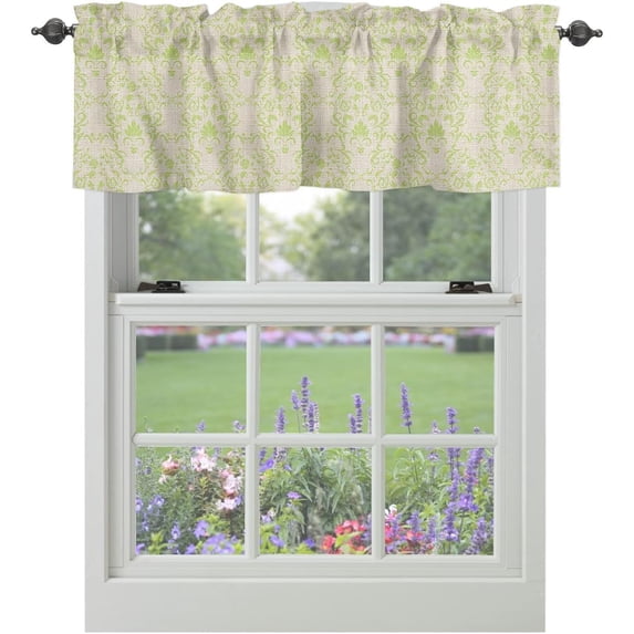 Valance Curtains for Windows Damask Pattern Window Treatment Curtains Abstract Floral Vintage Short Curtain Rod Pocket Valances for Kitchen Bathroom Living Room, 1 Panel 54x18 Inch