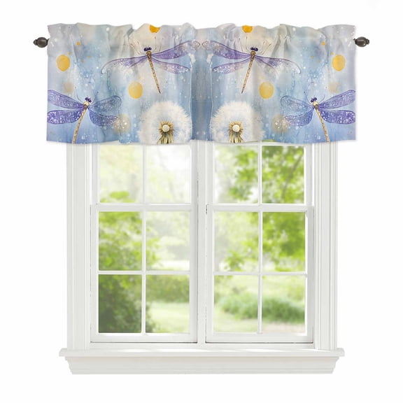 Valance Curtains for Windows Dandelion Dragonfly Kitchen Curtians Window Treatment Spring Scenery Topper Curtain Rod Pocket Valances for Kitchen Bathroom Living Room 42x12in