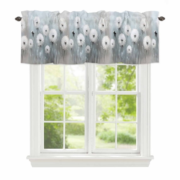 Valance Curtains for Windows Dandelion Oil Painting Kitchen Curtians Window Treatment White Blue Vintage Topper Curtain Rod Pocket Valances for Kitchen Bathroom Living Room 60x18in
