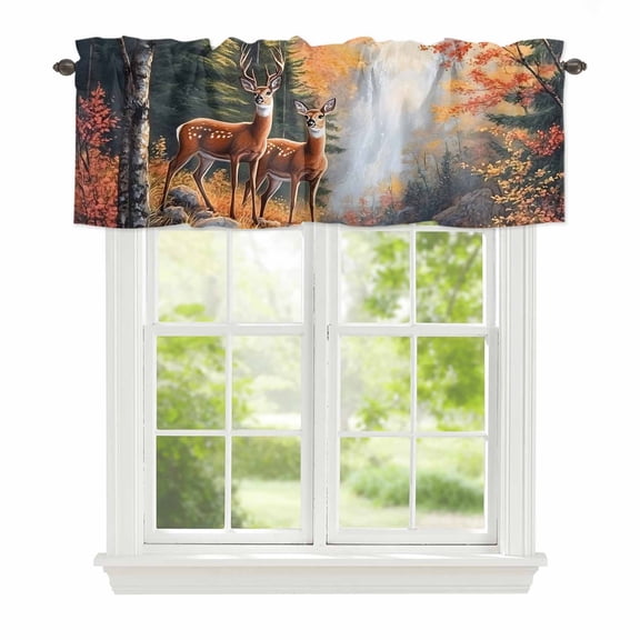 Valance Curtains for Windows Deer Kitchen Curtians Window Treatment Mount Leaves Forest River Topper Curtain Rod Pocket Valances for Kitchen Bathroom Living Room 54x18in