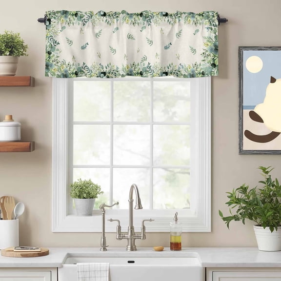 Valance Curtains for Windows Eucalyptus Leaves Kitchen Curtians Window Treatment Spring Green Leaf Topper Curtain Rod Pocket Valances for Kitchen Bathroom Living Room 54x18in