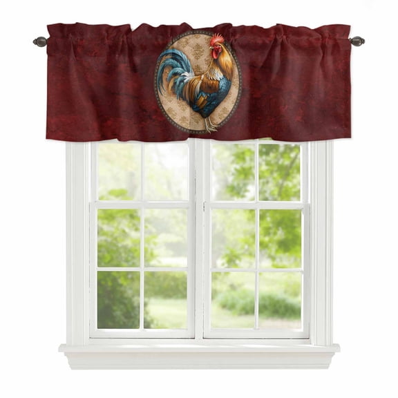 Valance Curtains for Windows Farmhouse Chicken Rooster Cock Kitchen Curtians Window Treatment Vintage Red Farm Animal Topper Curtain Rod Pocket Valances for Kitchen Bathroom Living Room 42x12in