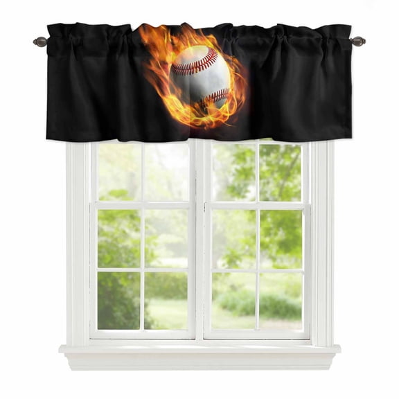 Valance Curtains for Windows Flame Baseball Kitchen Curtians Window Treatment Sports Black Topper Curtain Rod Pocket Valances for Kitchen Bathroom Living Room 42x12in