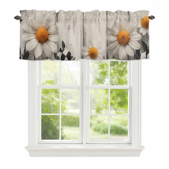 Valance Curtains for Windows Flowers Kitchen Curtians Window Treatment Vintage Wood Topper Curtain Rod Pocket Valances for Kitchen Bathroom Living Room 42x12in