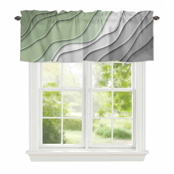 Valance Curtains for Windows Geometric Gradient Kitchen Curtians Window Treatment Sage Green Gray Ombre Topper Curtain Rod Pocket Valances for Kitchen Bathroom Living Room 60x18in
