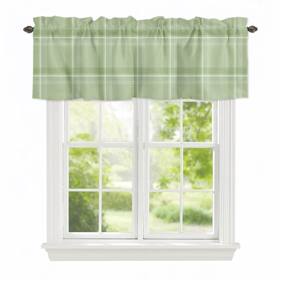 Valance Curtains for Windows Green Checked Plaid Stripes Kitchen Curtians Window Treatment Blocks Lines Striped Topper Curtain Rod Pocket Valances for Kitchen Bathroom Living Room 42x12in