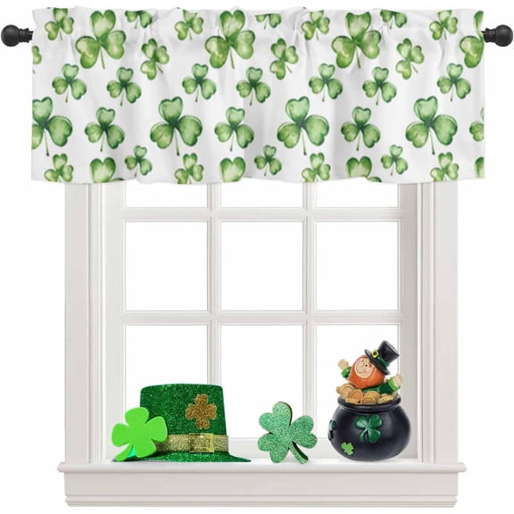 Valance Curtains for Windows Green Clover St. Patrick''s Day Kitchen Curtains Window Treatment Irish Holiday Decor Gold Coin Lucky Short Curtain Valances for Kitchen Bathroom Living Room