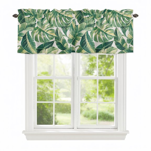 Valance Curtains for Windows Green Tropical Palm Leaves Kitchen Curtians Window Treatment Summer Rainforest Jungle Topper Curtain Rod Pocket Valances for Kitchen Bathroom Living Room 42x12in