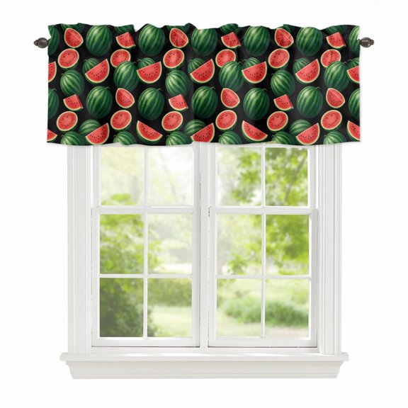 Valance Curtains for Windows Green Watermelon Kitchen Curtians Window Treatment Summer Tropical Fruit Topper Curtain Rod Pocket Valances for Kitchen Bathroom Living Room 42x12in