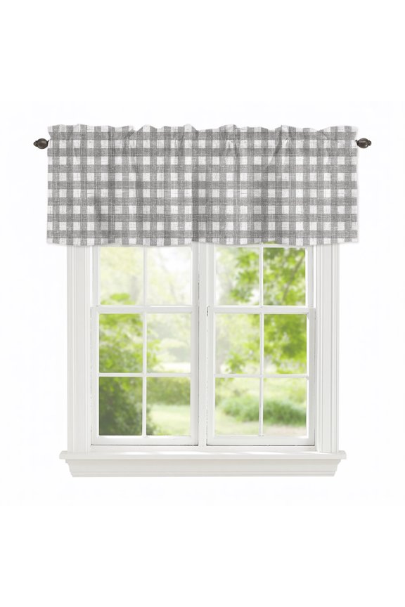 Valance Curtains for Windows Grey Buffalo Plaid Kitchen Curtians Window Treatment Classic Checked Stripes Topper Curtain Rod Pocket Valances for Kitchen Bathroom Living Room 42x12in