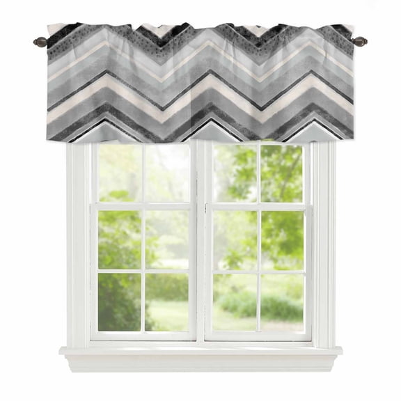 Valance Curtains for Windows Grey Chevron Kitchen Curtians Window Treatment Geometric Design Stripe Topper Curtain Rod Pocket Valances for Kitchen Bathroom Living Room 42x12in