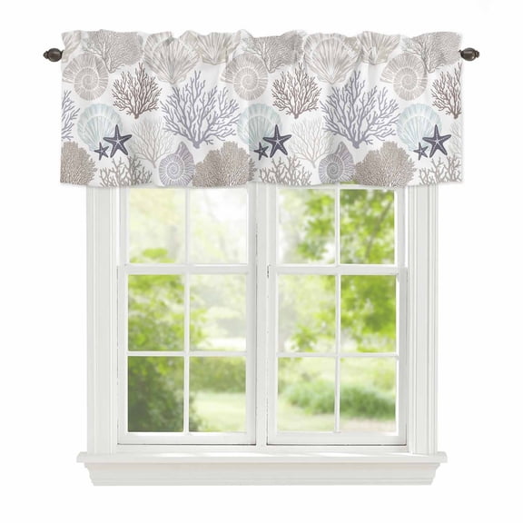 Valance Curtains for Windows Grey Starfish Shell Kitchen Curtians Window Treatment Coastal Ocean Coral Topper Curtain Rod Pocket Valances for Kitchen Bathroom Living Room 42x12in
