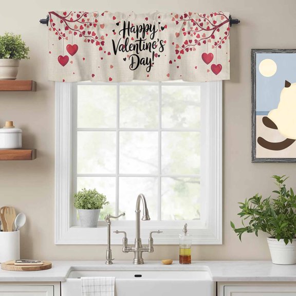 Valance Curtains for Windows Heart Tree Kitchen Curtians Window Treatment Happy Valentines Day Topper Curtain Rod Pocket Valances for Kitchen Bathroom Living Room 42x12in