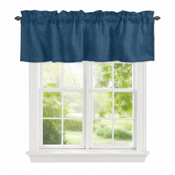 Valance Curtains for Windows Indigo Linen Texture Kitchen Curtians Window Treatment Grain Solid Color Topper Curtain Rod Pocket Valances for Kitchen Bathroom Living Room 42x12in