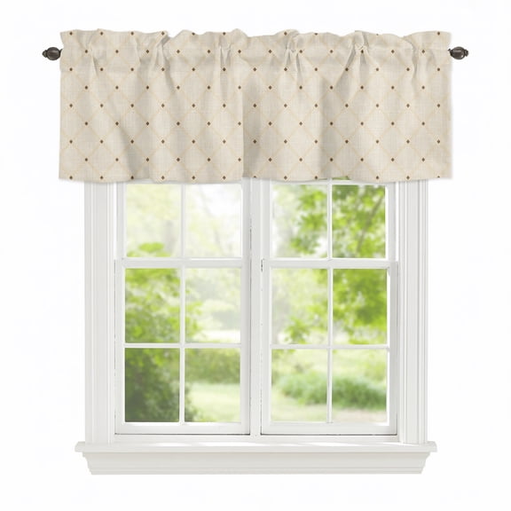 Valance Curtains for Windows Ivory Diamond Pattern Kitchen Curtians Window Treatment Geometric Plaid Lines Topper Curtain Rod Pocket Valances for Kitchen Bathroom Living Room 42x12in