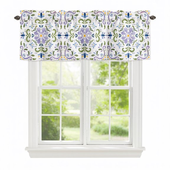 Valance Curtains for Windows Lavender Floral Vines Kitchen Curtians Window Treatment Mediterranean Aesthetic Baroque Topper Curtain Rod Pocket Valances for Kitchen Bathroom Living Room 42x12in