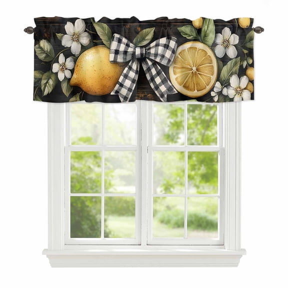 Valance Curtains for Windows Lemon Bow Kitchen Curtians Window Treatment Vintage Style Topper Curtain Rod Pocket Valances for Kitchen Bathroom Living Room 42x12in