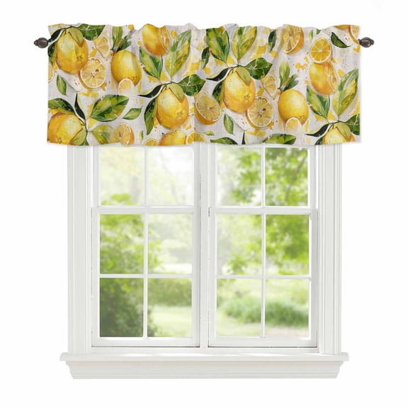 Valance Curtains for Windows Lemon Leaves Kitchen Curtians Window Treatment Yellow Green Topper Curtain Rod Pocket Valances for Kitchen Bathroom Living Room 42x12in