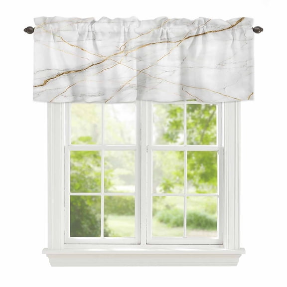 Valance Curtains for Windows Marble Abstract Art Kitchen Curtians Window Treatment Gold Crack Topper Curtain Rod Pocket Valances for Kitchen Bathroom Living Room 42x12in