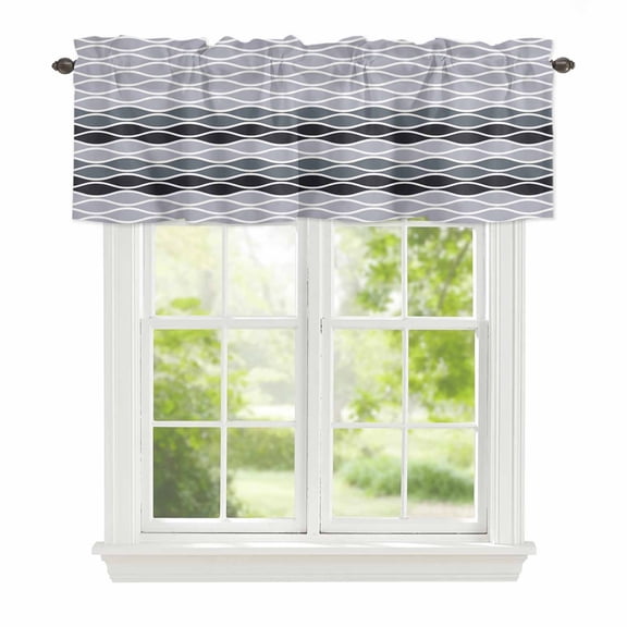 Valance Curtains for Windows Moroccan Ombre Grey Kitchen Curtians Window Treatment Abstract Wave Lines Topper Curtain Rod Pocket Valances for Kitchen Bathroom Living Room 54x18in