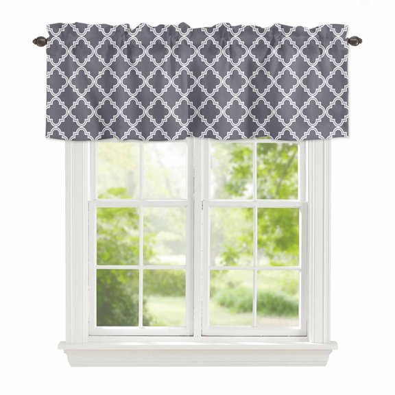 Valance Curtains for Windows Moroccan Pattern Kitchen Curtians Window Treatment Dark Grey Topper Curtain Rod Pocket Valances for Kitchen Bathroom Living Room 42x12in