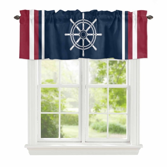 Valance Curtains for Windows Nautical Coastal Kitchen Curtians Window Treatment Navy Blue Red Stripes Topper Curtain Rod Pocket Valances for Kitchen Bathroom Living Room 42x12in