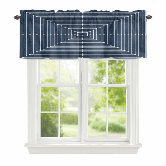Valance Curtains for Windows Navy Blue Aesthetic Kitchen Curtians Window Treatment Lines Perspective Box Topper Curtain Rod Pocket Valances for Kitchen Bathroom Living Room 42x12in