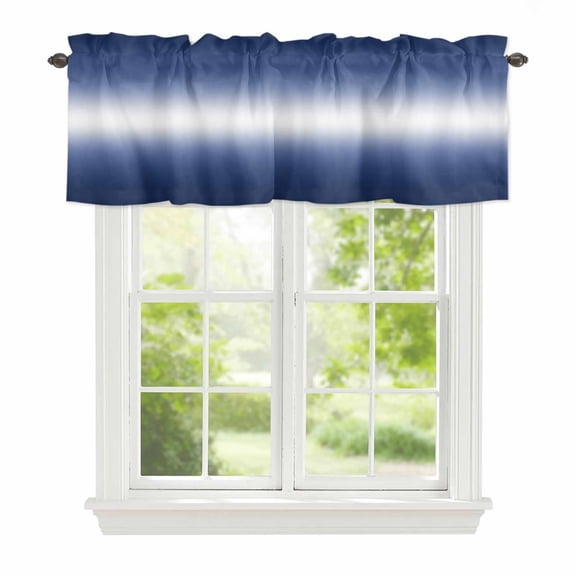 Valance Curtains for Windows Navy Blue Ombre Kitchen Curtians Window Treatment Solid Color Topper Curtain Rod Pocket Valances for Kitchen Bathroom Living Room 54x18in