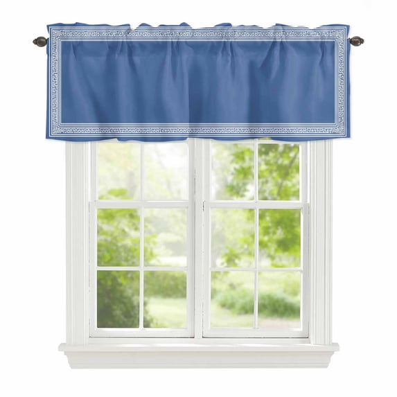 Valance Curtains for Windows Navy Blue Vintage Kitchen Curtians Window Treatment Abstract Art White Greek Key Topper Curtain Rod Pocket Valances for Kitchen Bathroom Living Room 42x18in