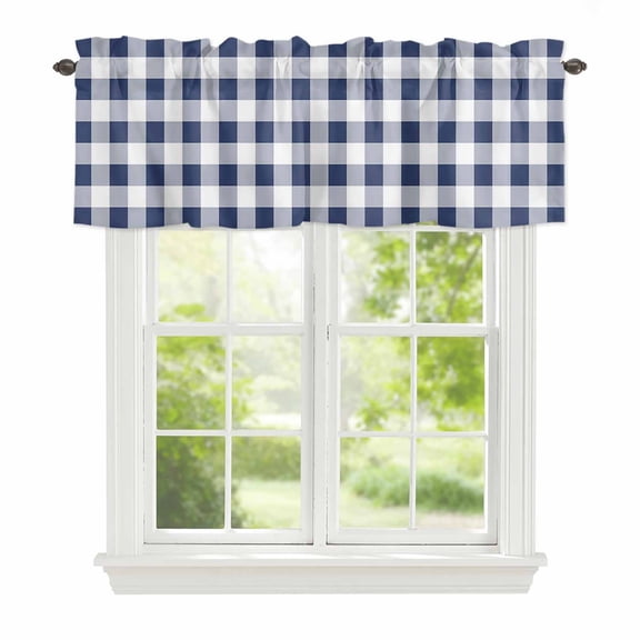 Valance Curtains for Windows Navy Plaid Kitchen Curtians Window Treatment Buffalo Check Geometric Checker Pattern Topper Curtain Rod Pocket Valances for Kitchen Bathroom Living Room 60x18in