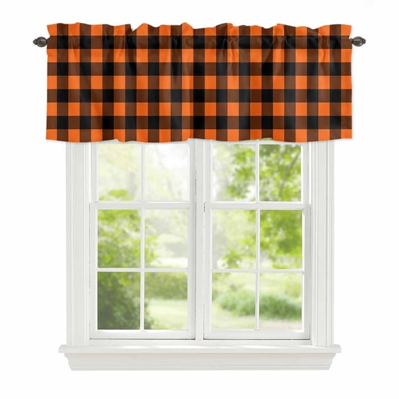 Valance Curtains for Windows Orange Black Plaid Kitchen Curtians Window Treatment Farmhouse Buffalo Check Topper Curtain Rod Pocket Valances for Kitchen Bathroom Living Room 54x18in