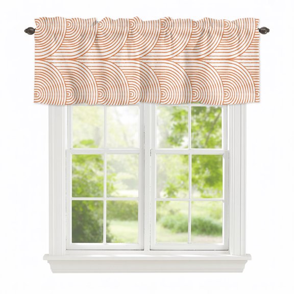 Valance Curtains for Windows Orange Boho Circle Kitchen Curtians Window Treatment Geometric Bohemian Arched Lines Topper Curtain Rod Pocket Valances for Kitchen Bathroom Living Room 42x12in