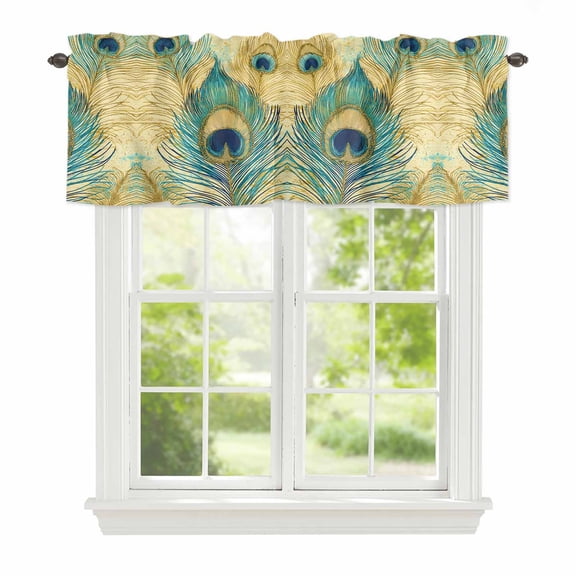 Valance Curtains for Windows Peacock Feathers Kitchen Curtians Window Treatment Vintage Painting Topper Curtain Rod Pocket Valances for Kitchen Bathroom Living Room 42x18in