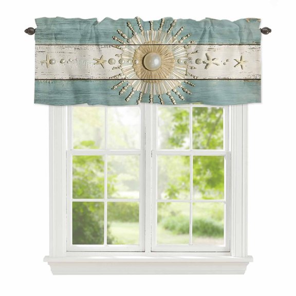 Valance Curtains for Windows Pearl Sun Decor Kitchen Curtians Window Treatment Vintage Wood Topper Curtain Rod Pocket Valances for Kitchen Bathroom Living Room 60x18in
