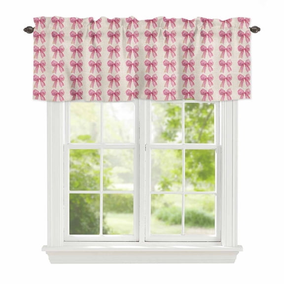 Valance Curtains for Windows Pink Bow Kitchen Curtians Window Treatment Linen Background Topper Curtain Rod Pocket Valances for Kitchen Bathroom Living Room 54x18in