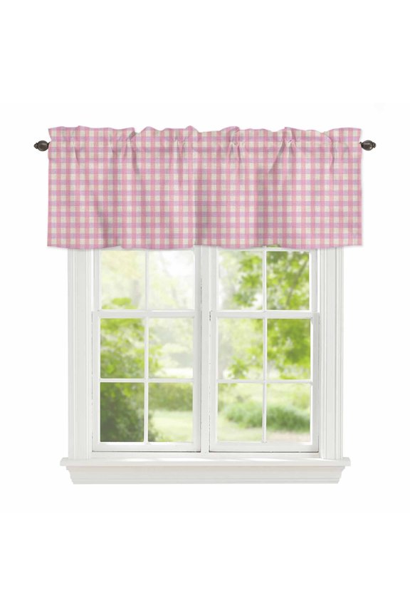 Valance Curtains for Windows Pink Buffalo Plaid Kitchen Curtians Window Treatment Linen Classic Checked Topper Curtain Rod Pocket Valances for Kitchen Bathroom Living Room 42x12in