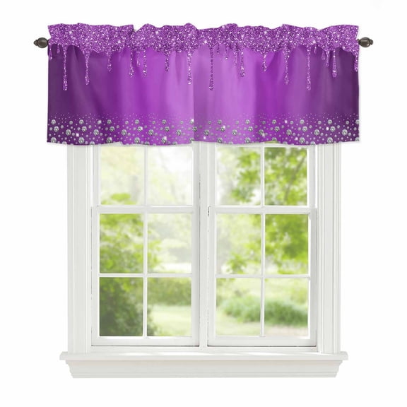 Valance Curtains for Windows Purple Diamond Kitchen Curtians Window Treatment Luxury Bling Water Drop Topper Curtain Rod Pocket Valances for Kitchen Bathroom Living Room 42x12in