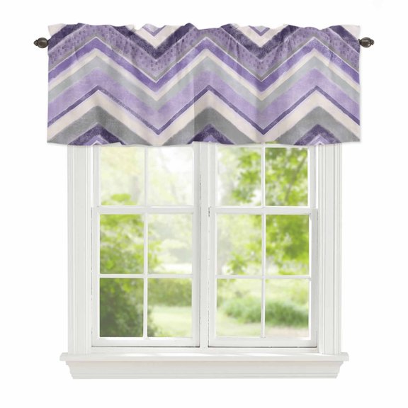 Valance Curtains for Windows Purple Grey Chevron Kitchen Curtians Window Treatment Geometric Design Stripe Topper Curtain Rod Pocket Valances for Kitchen Bathroom Living Room 42x12in